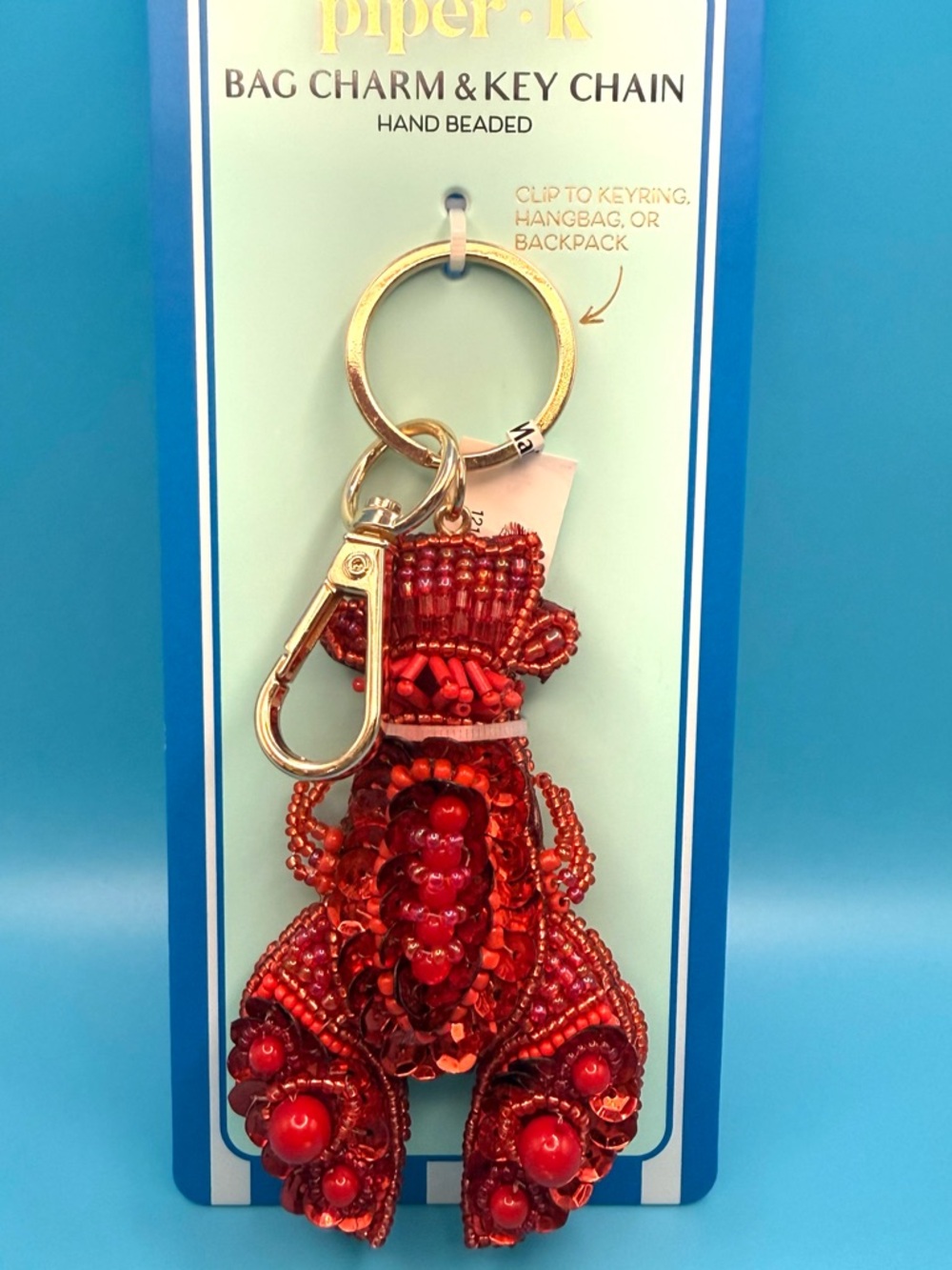Piper Red Hand-Beaded Lobster Bag Charm Key Chain